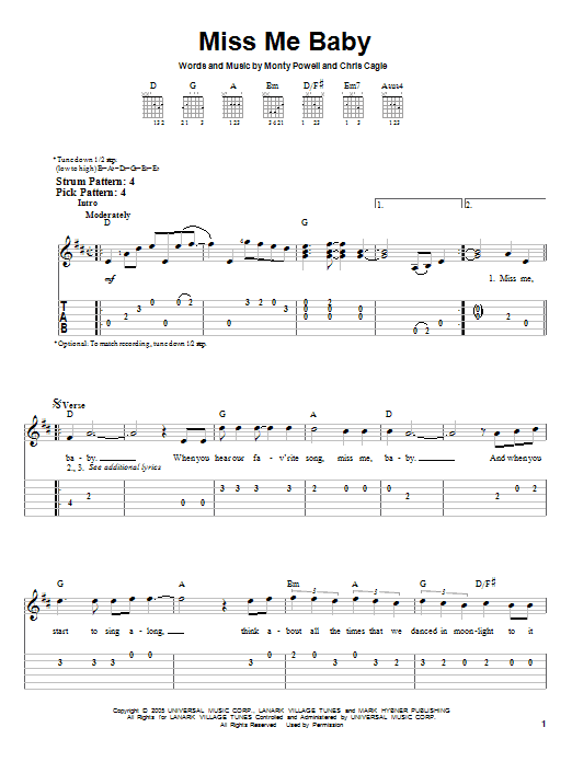 Chris Cagle Miss Me Baby sheet music notes and chords. Download Printable PDF.