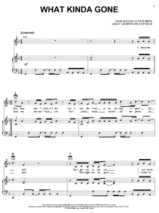 Learn to play Chris Cagle What Kinda Gone sheet music for Piano, Vocal & Guitar Chords (Right-Hand Melody) in minutes. Price: 7.8900$ Chris Cagle What Kinda Gone sheet music notes and chords arranged for Piano, Vocal & Guitar Chords (Right-Hand Melody)