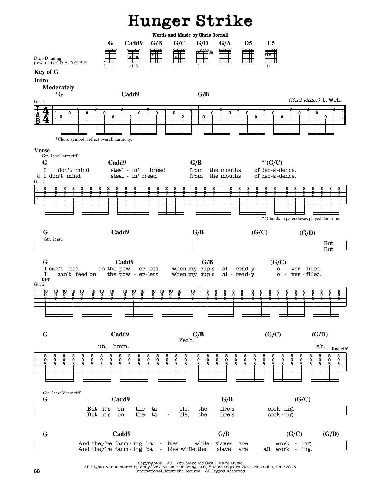 Chris Cornell Hunger Strike sheet music notes and chords. Download Printable PDF.