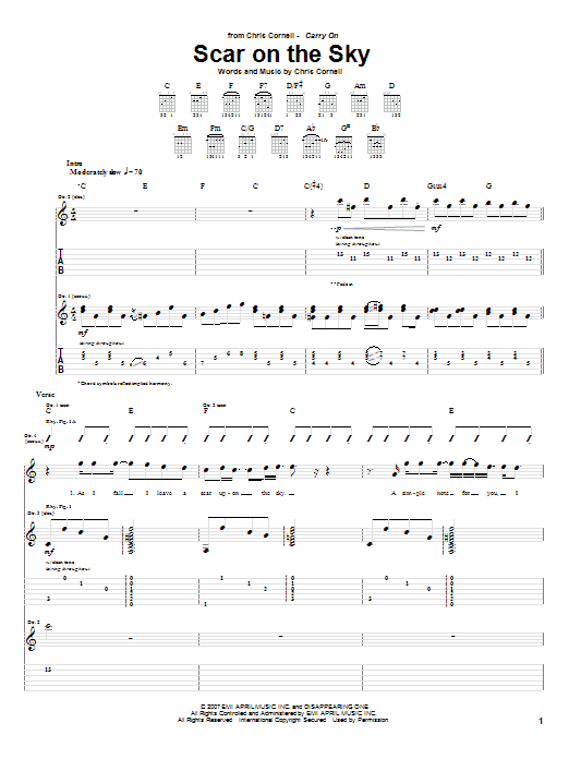 Chris Cornell Scar On The Sky sheet music notes and chords. Download Printable PDF.