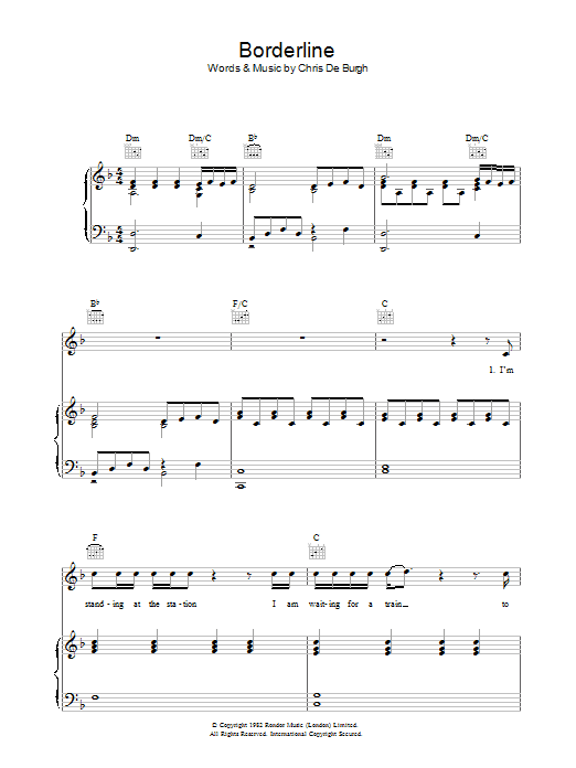 Learn to play Chris de Burgh Borderline sheet music for Piano & Vocal in minutes. Price: 6.9900$ Chris de Burgh Borderline sheet music notes and chords arranged for Piano & Vocal