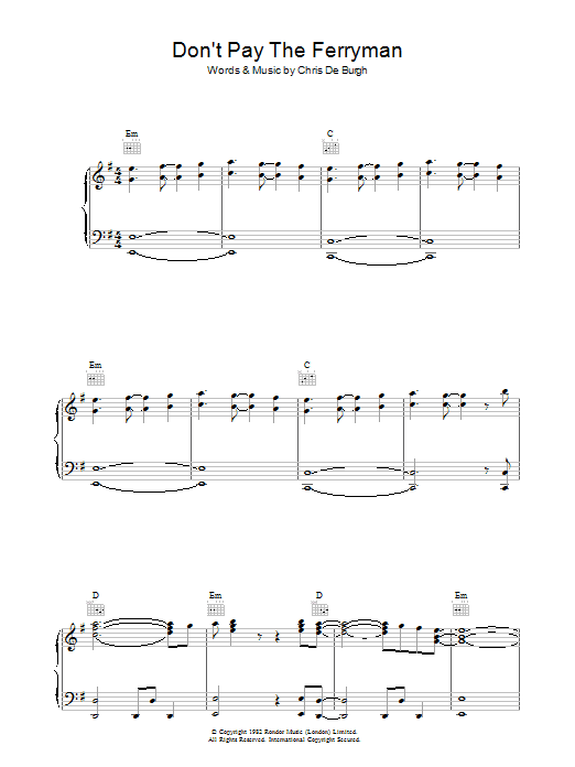 Chris de Burgh Don't Pay The Ferryman sheet music notes and chords. Download Printable PDF.