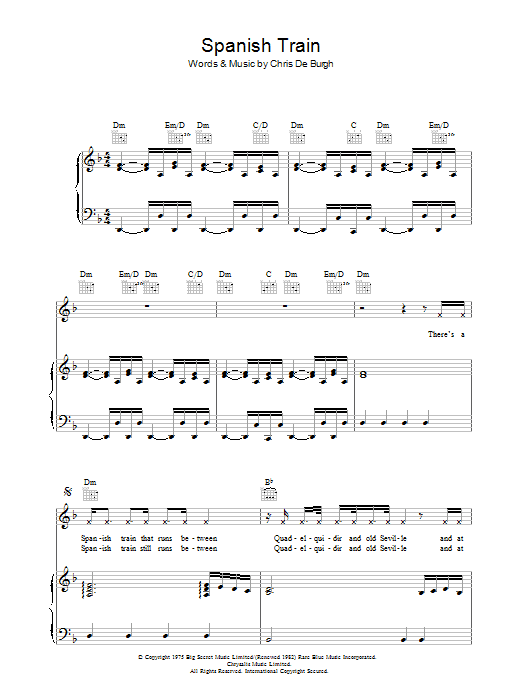 Learn to play Chris de Burgh Spanish Train sheet music for Piano, Vocal & Guitar Chords in minutes. Price: 7.8900$ Chris de Burgh Spanish Train sheet music notes and chords arranged for Piano, Vocal & Guitar Chords