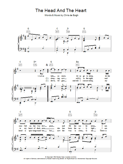 Chris de Burgh The Head And The Heart sheet music notes and chords. Download Printable PDF.