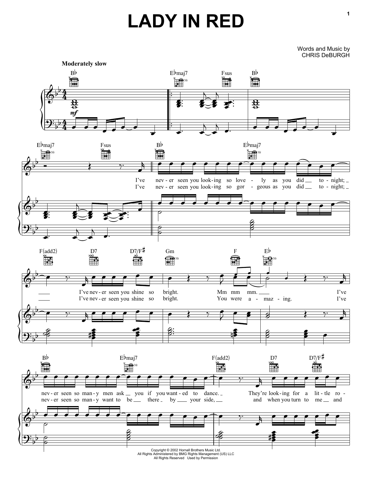 Chris de Burgh Lady In Red sheet music notes and chords. Download Printable PDF.