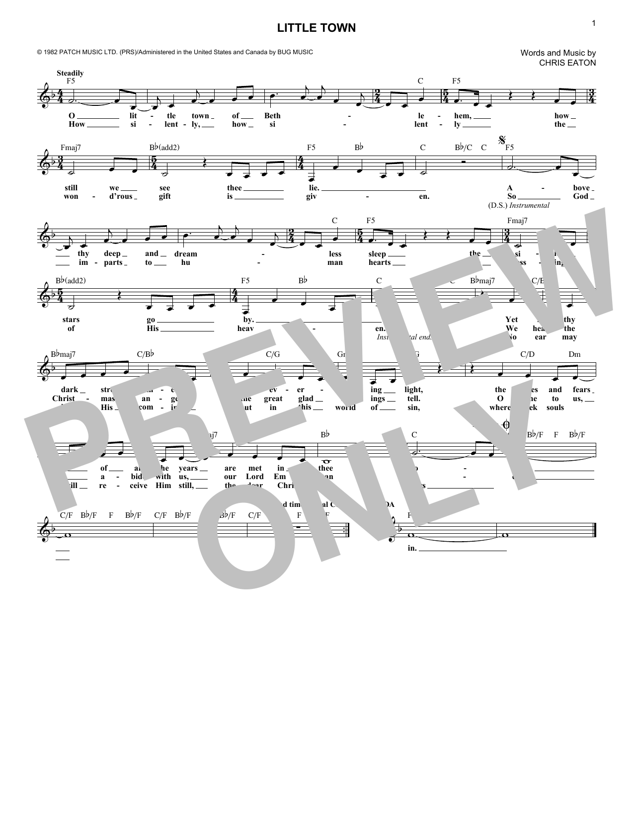 Chris Eaton Little Town sheet music notes and chords. Download Printable PDF.