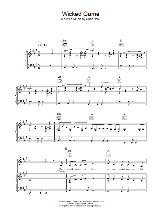 Chris Isaak Wicked Game sheet music notes and chords. Download Printable PDF.