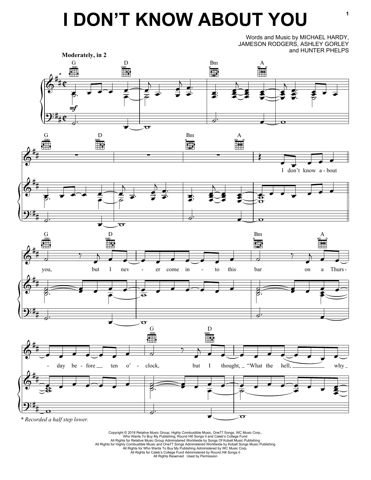 Learn to play Chris Lane I Don't Know About You sheet music for Piano, Vocal & Guitar Chords (Right-Hand Melody) in minutes. Price: 7.8900$ Chris Lane I Don't Know About You sheet music notes and chords arranged for Piano, Vocal & Guitar Chords (Right-Hand Melody)