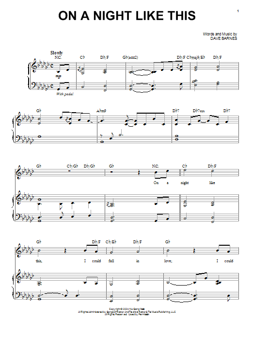 Chris Mann On A Night Like This sheet music notes and chords arranged for Piano & Vocal