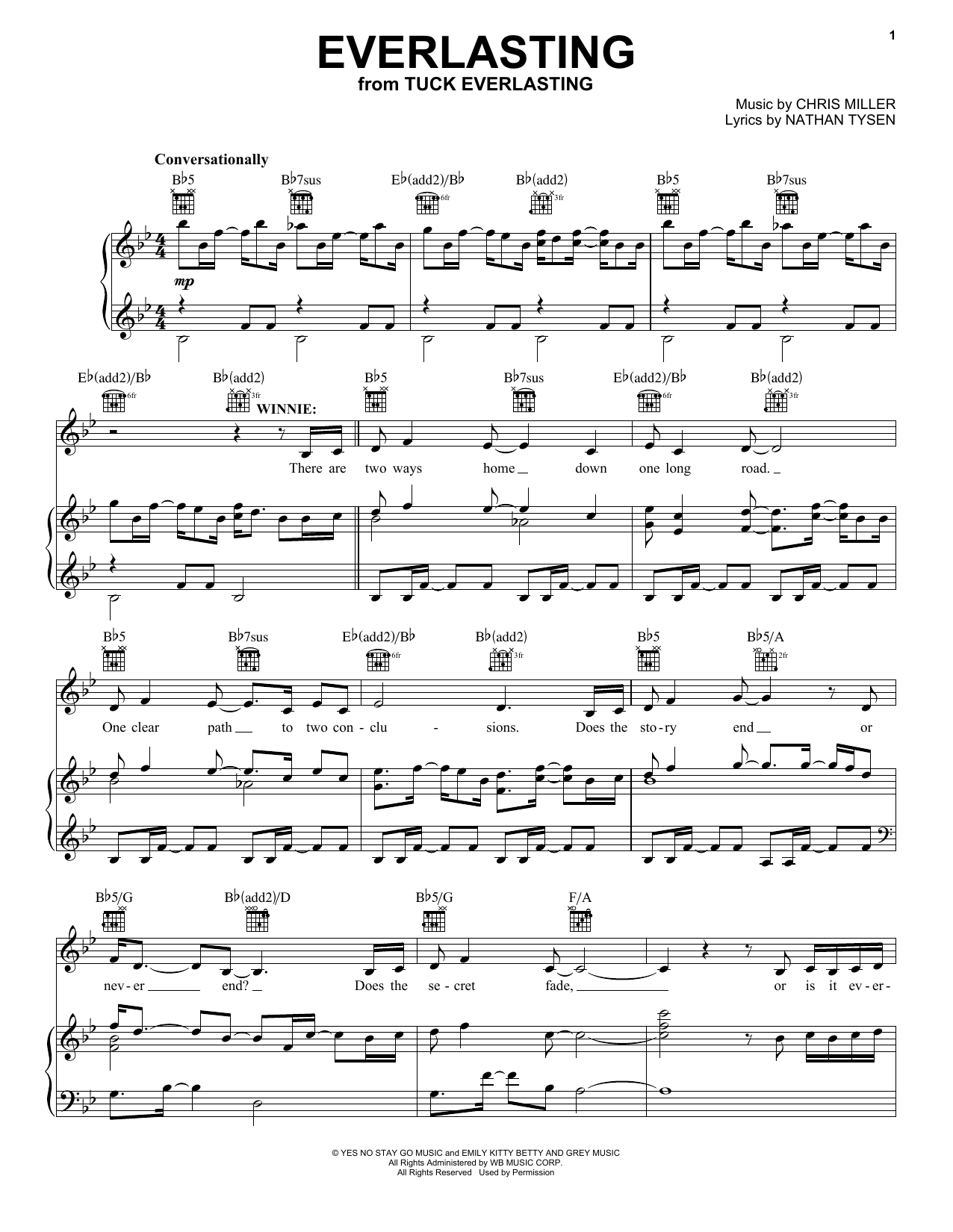 Chris Miller and Nathan Tysen Everlasting (from Tuck Everlasting) sheet music notes and chords. Download Printable PDF.