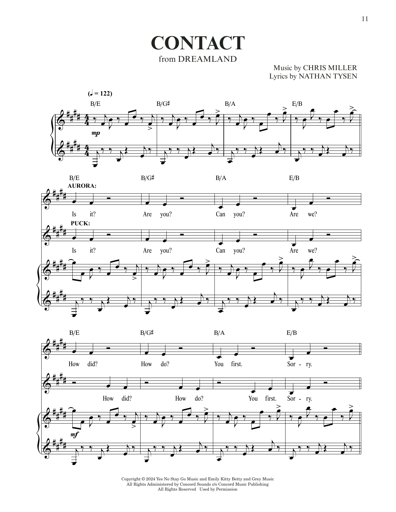 Chris Miller & Nathan Tysen Contact (from Dreamland) sheet music notes and chords arranged for Piano & Vocal