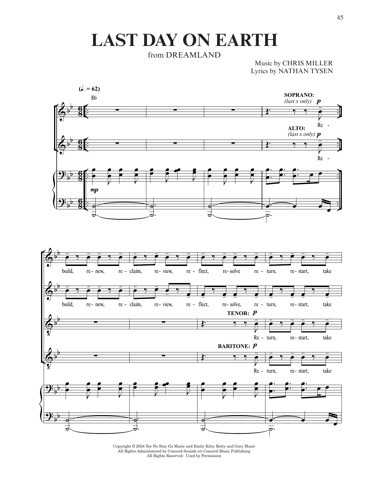 Chris Miller & Nathan Tysen Last Day On Earth (from Dreamland) sheet music notes and chords arranged for Piano & Vocal