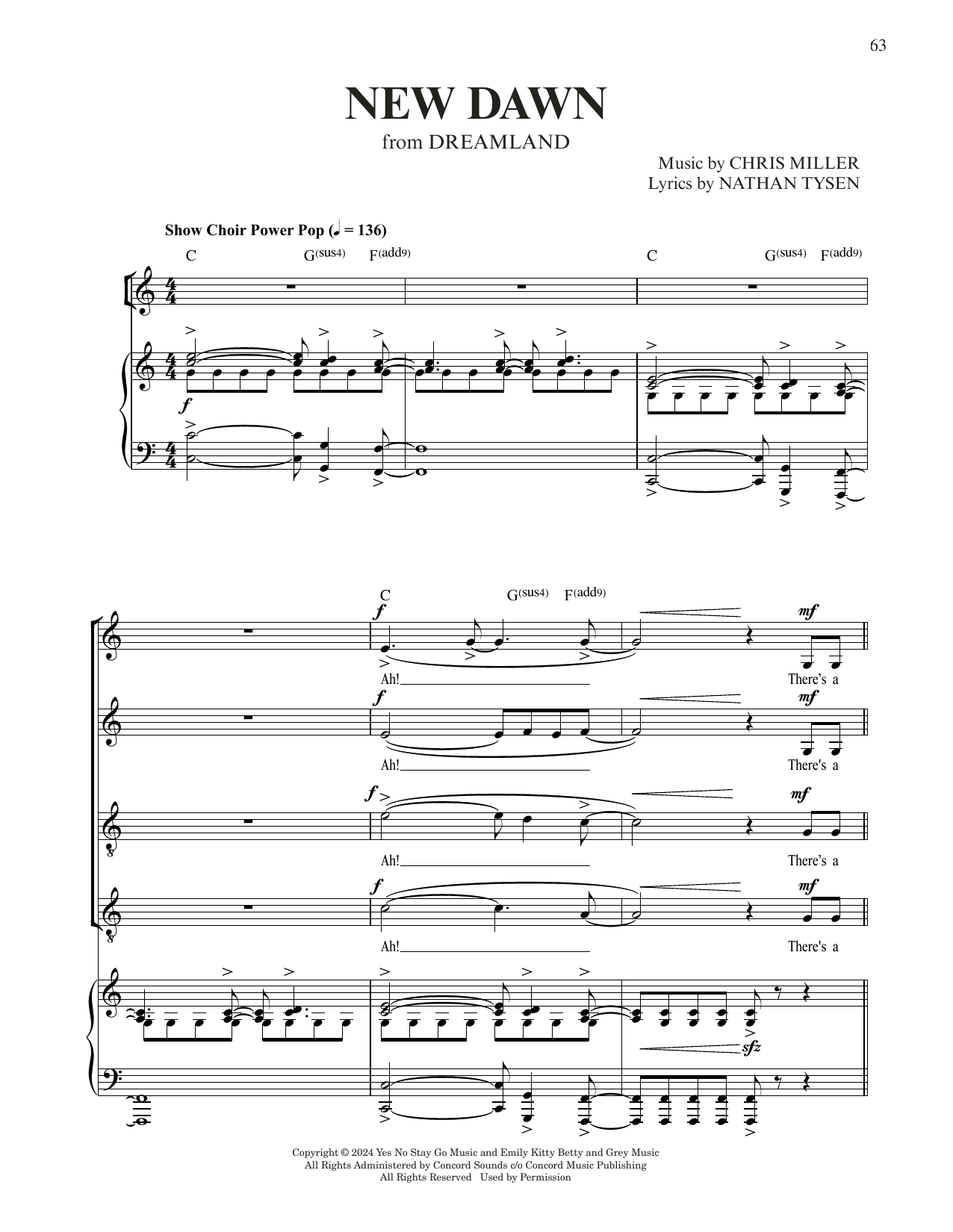 Chris Miller & Nathan Tysen New Dawn (from Dreamland) sheet music notes and chords arranged for Piano & Vocal