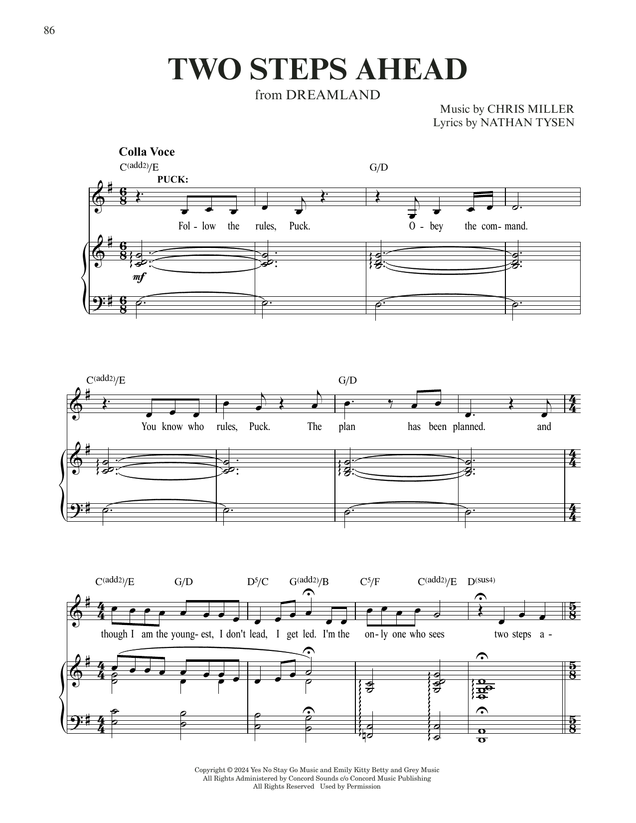 Chris Miller & Nathan Tysen Two Steps Ahead (from Dreamland) sheet music notes and chords arranged for Piano & Vocal