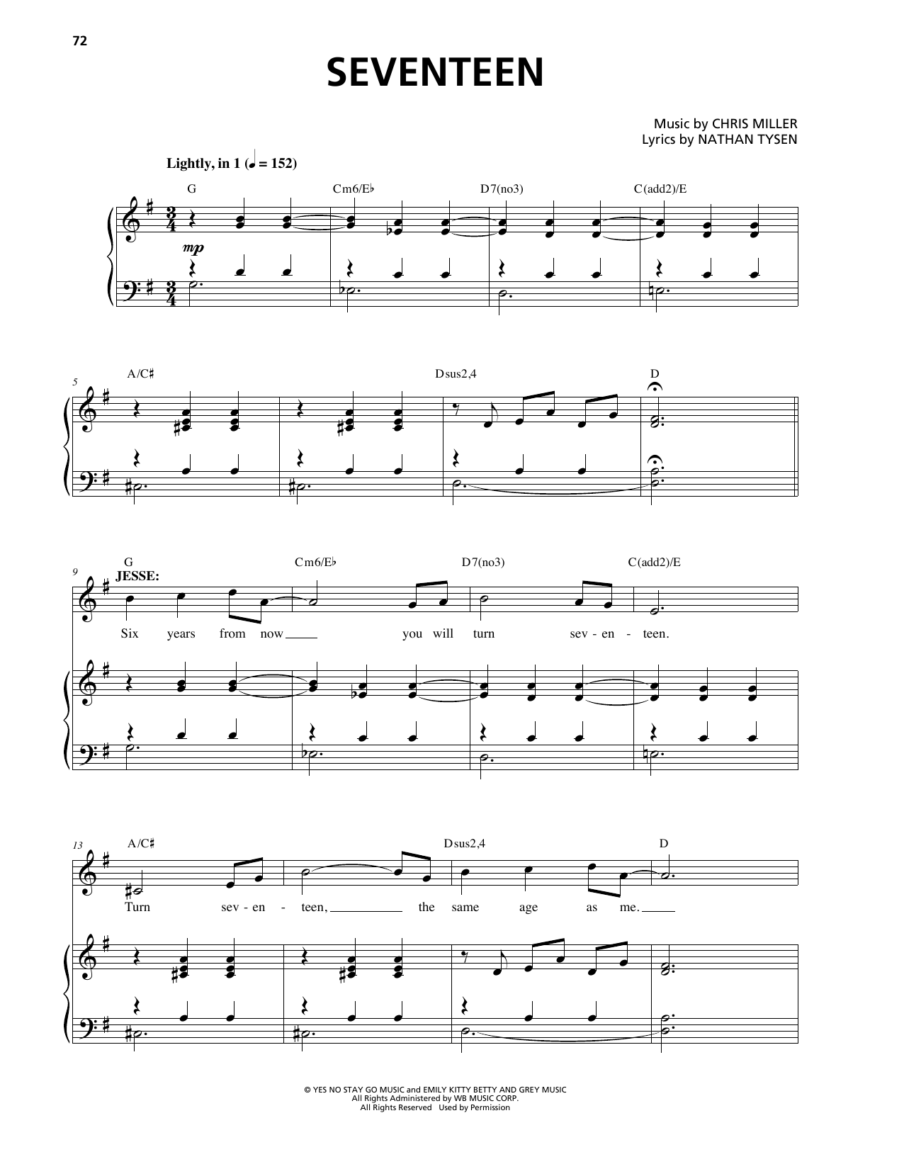Learn to play Chris Miller Seventeen sheet music for Piano & Vocal in minutes. Price: 7.8900$ Chris Miller Seventeen sheet music notes and chords arranged for Piano & Vocal