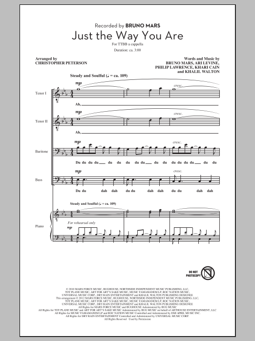 Bruno Mars Just The Way You Are (arr. Chris Peterson) sheet music notes and chords. Download Printable PDF.