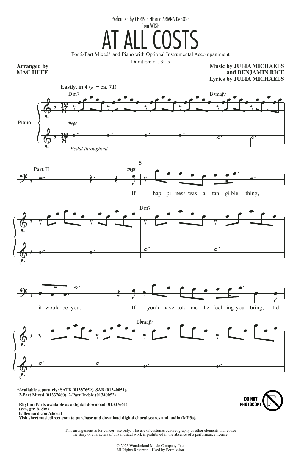 Chris Pine and Ariana DeBose At All Costs (from Wish) (arr. Mac Huff) sheet music notes and chords. Download Printable PDF.