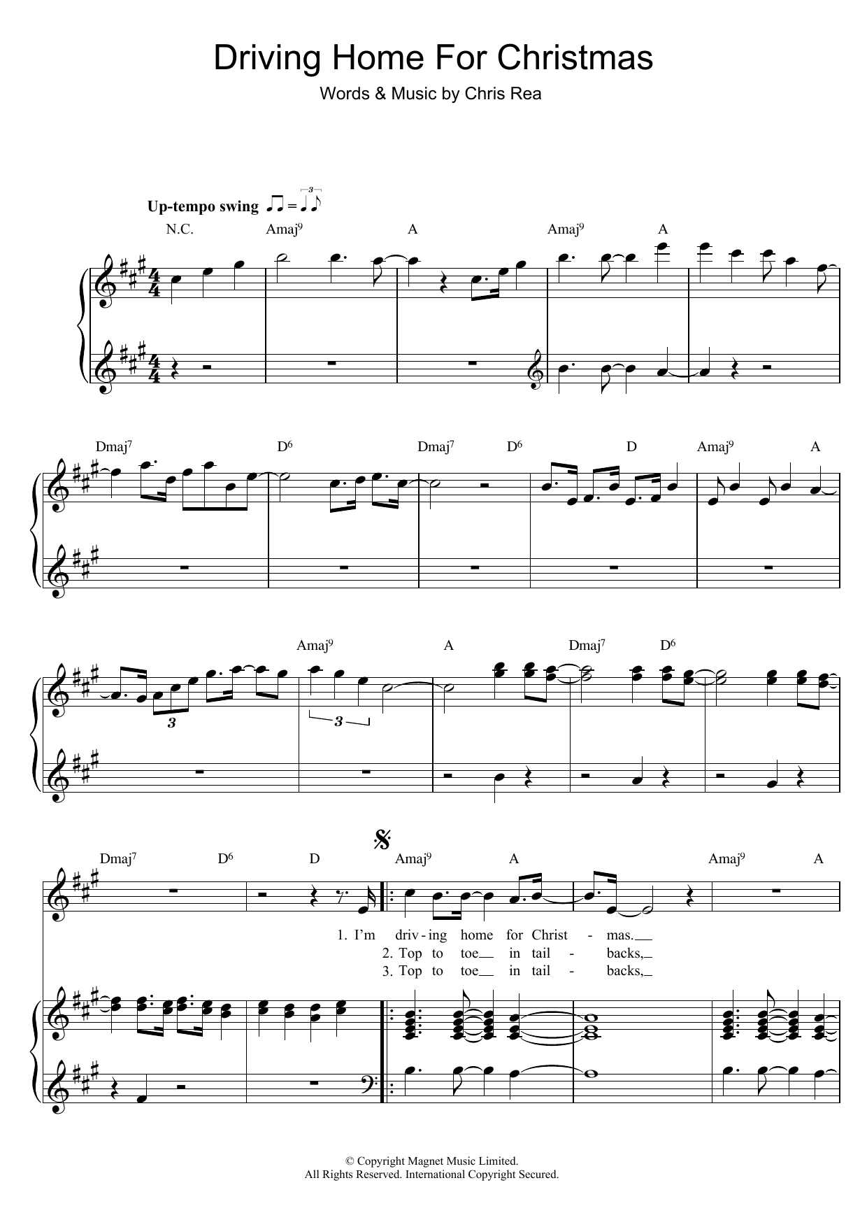 Chris Rea Driving Home For Christmas sheet music notes and chords. Download Printable PDF.