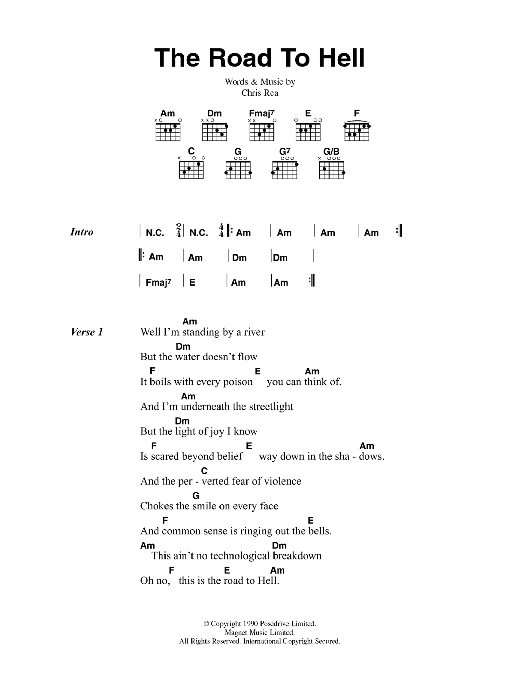 Chris Rea The Road To Hell sheet music notes and chords. Download Printable PDF.