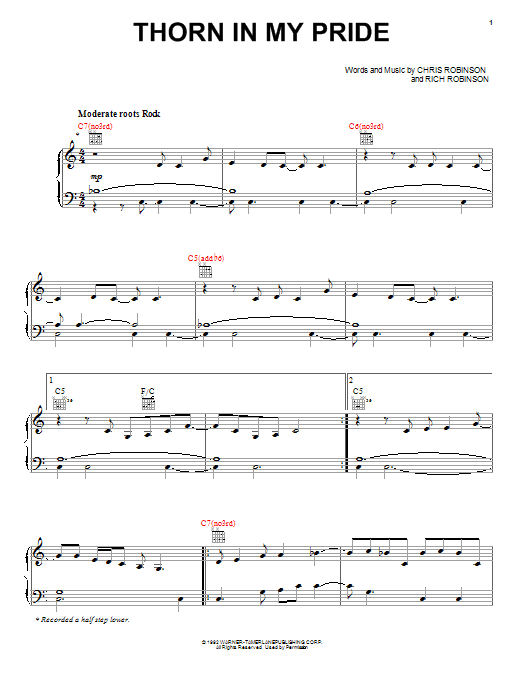 Chris Robinson Thorn In My Pride sheet music notes and chords arranged for Piano, Vocal & Guitar Chords (Right-Hand Melody)