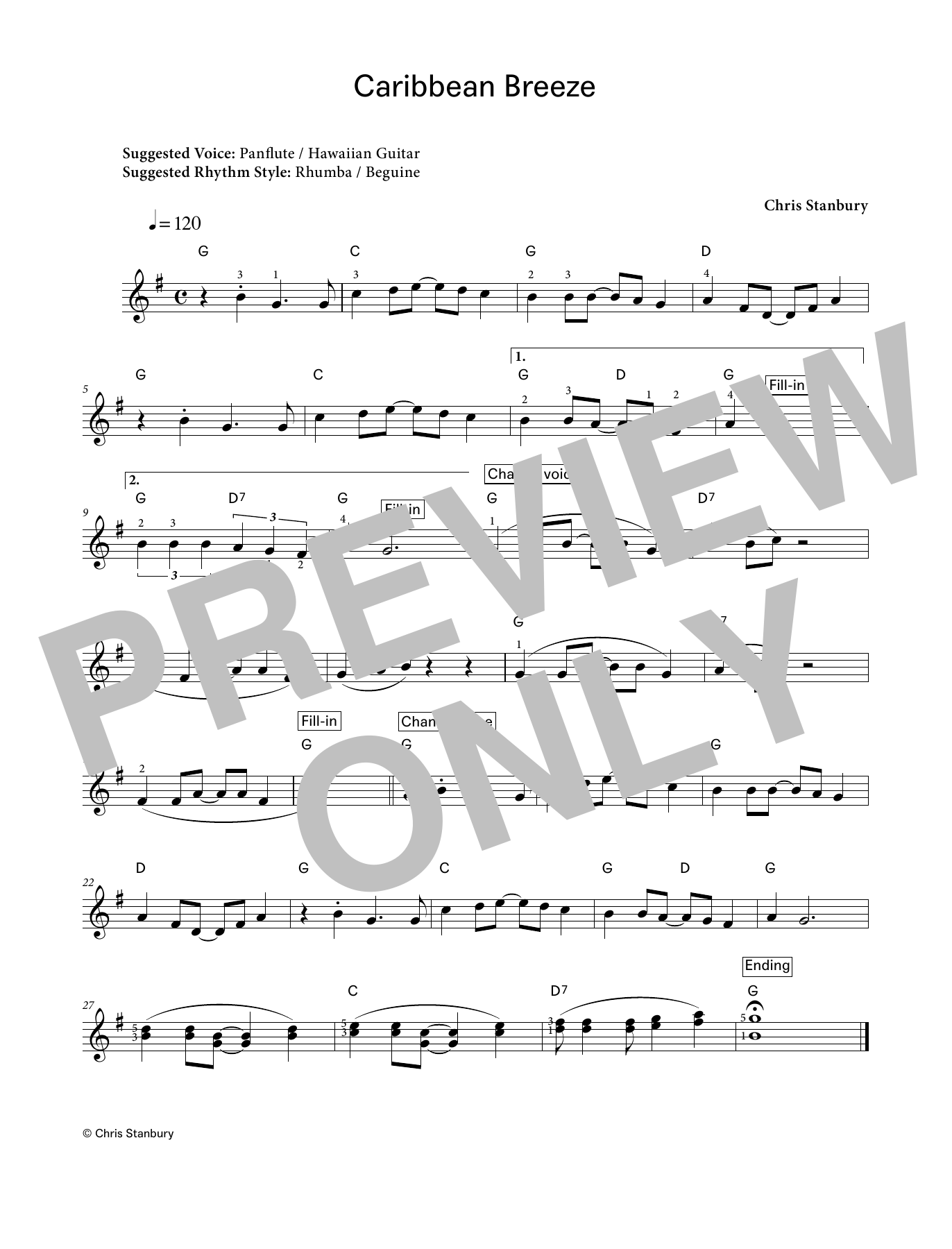 Chris Stanbury Caribbean Breeze (LCME Electronic Keyboard Grade 2 List A) sheet music notes and chords. Download Printable PDF.