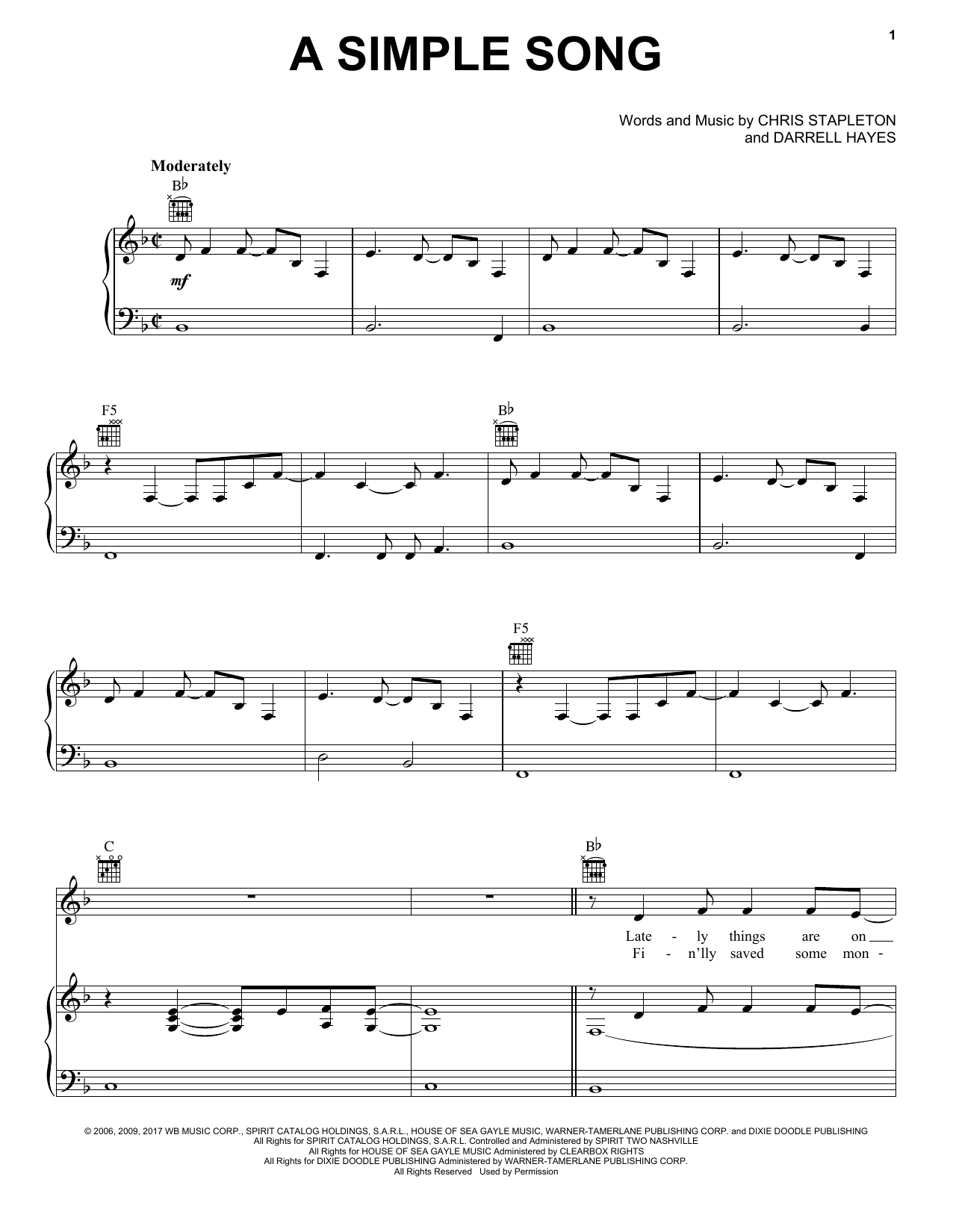 Chris Stapleton A Simple Song sheet music notes and chords. Download Printable PDF.