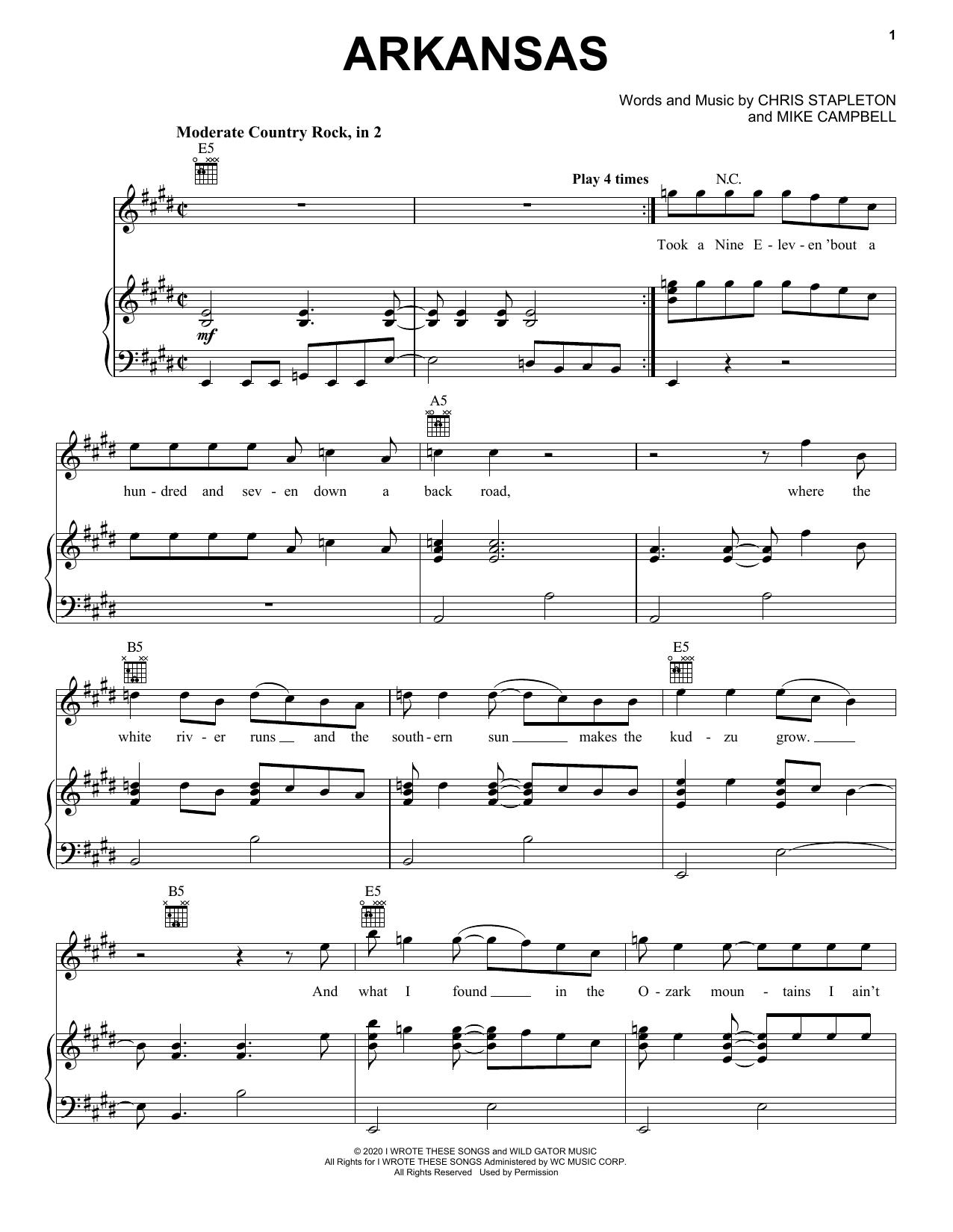 Chris Stapleton Arkansas sheet music notes and chords. Download Printable PDF.