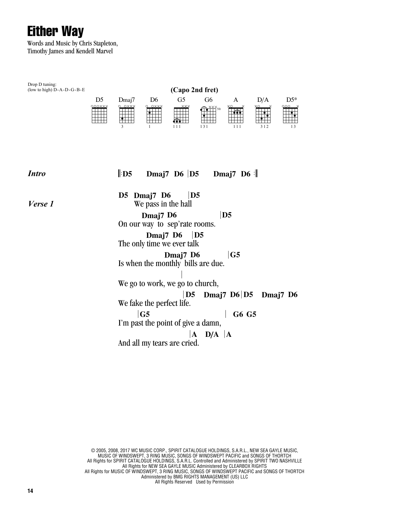 Chris Stapleton Either Way sheet music notes and chords. Download Printable PDF.