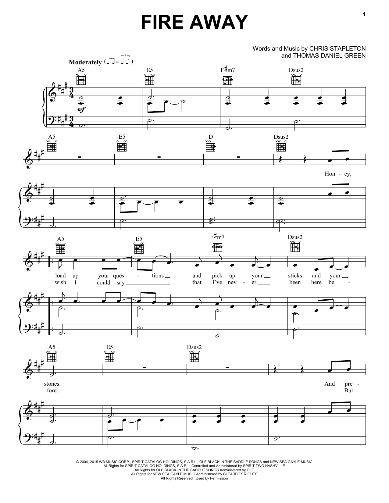 Chris Stapleton Fire Away sheet music notes and chords. Download Printable PDF.