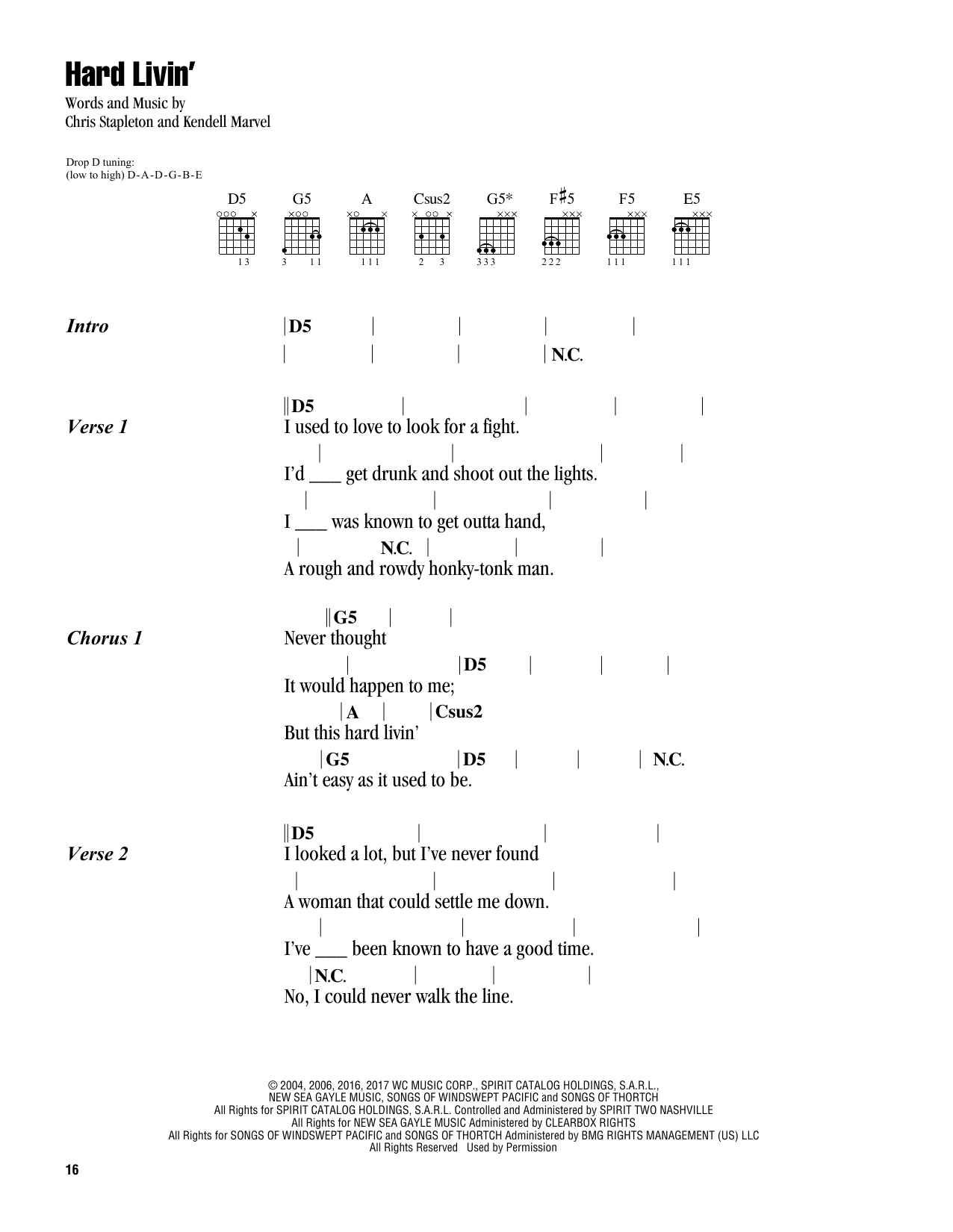 Chris Stapleton Hard Livin' sheet music notes and chords. Download Printable PDF.