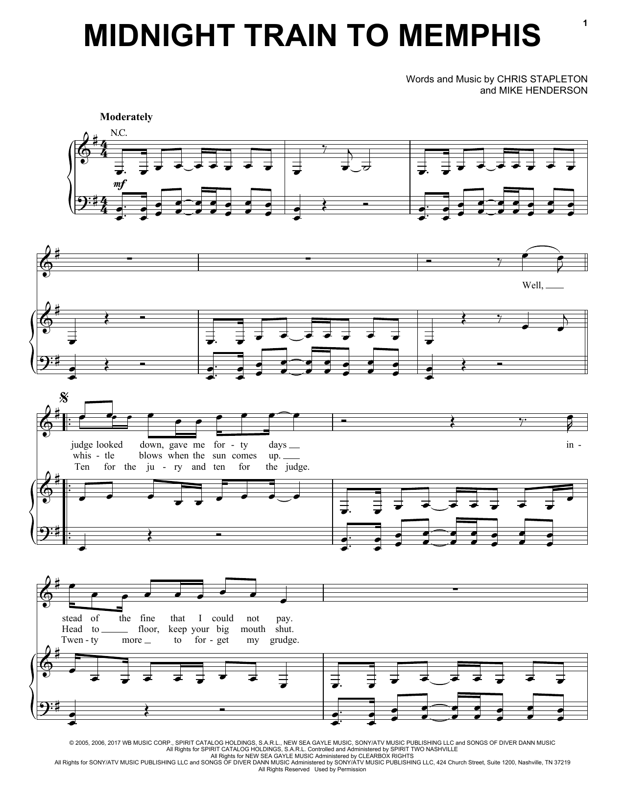 Chris Stapleton Midnight Train To Memphis sheet music notes and chords. Download Printable PDF.