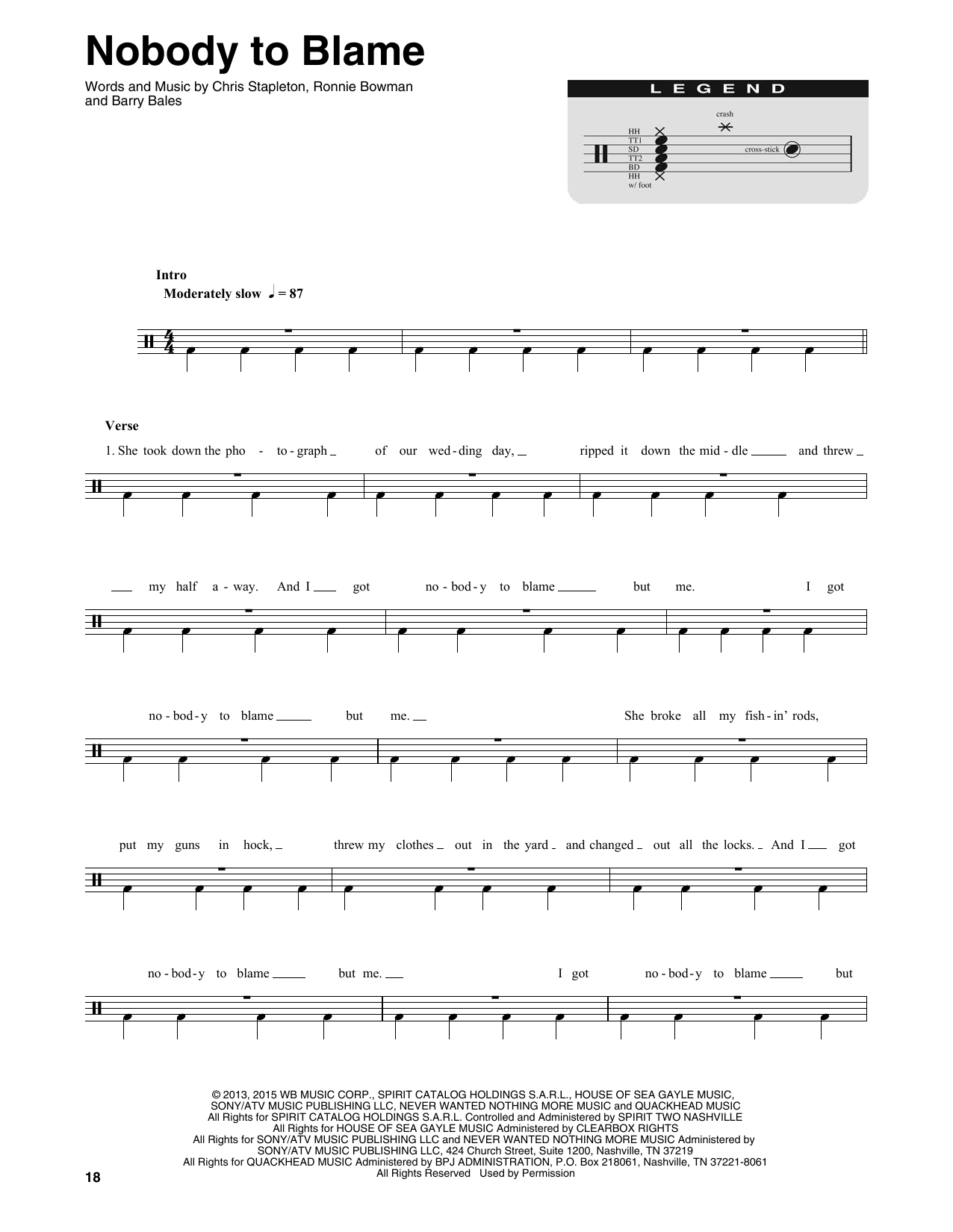 Chris Stapleton Nobody To Blame sheet music notes and chords. Download Printable PDF.