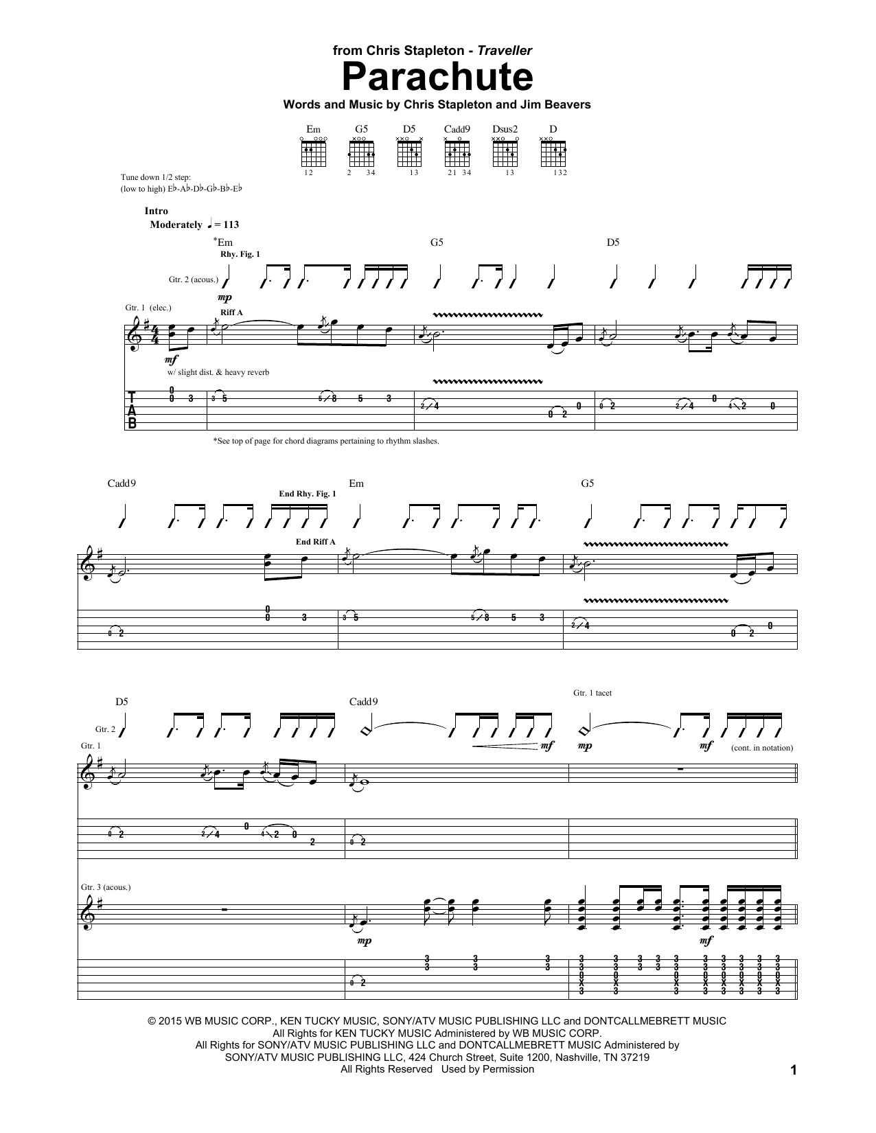 Chris Stapleton Parachute sheet music notes and chords. Download Printable PDF.