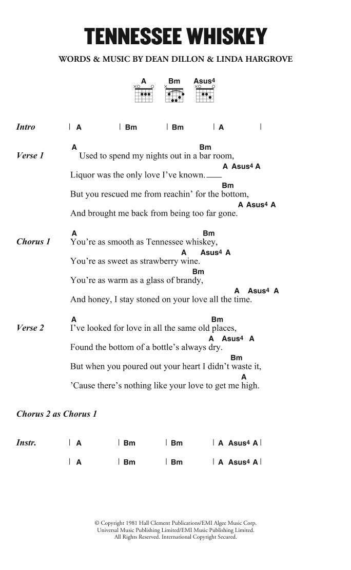 Chris Stapleton Tennessee Whiskey sheet music notes and chords. Download Printable PDF.