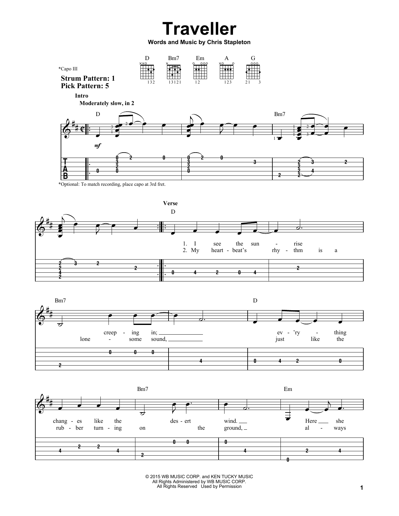 Chris Stapleton Traveller sheet music notes and chords. Download Printable PDF.