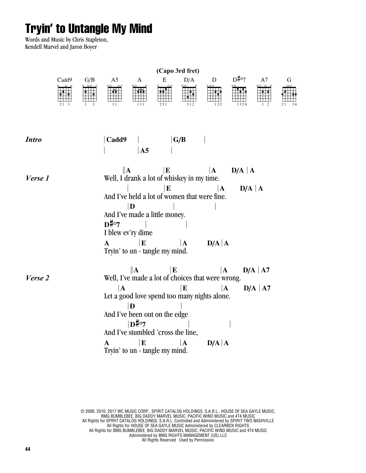 Chris Stapleton Tryin' To Untangle My Mind sheet music notes and chords. Download Printable PDF.