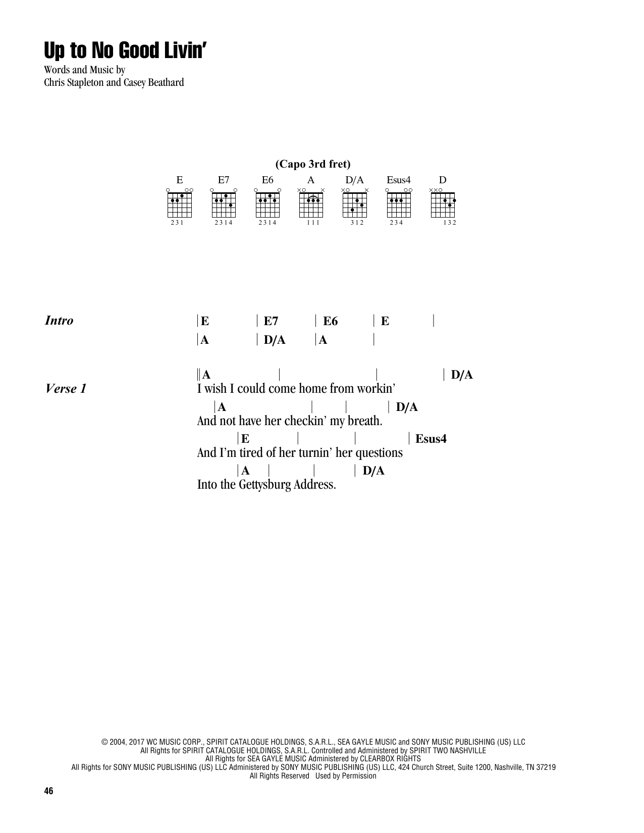 Chris Stapleton Up To No Good Livin' sheet music notes and chords. Download Printable PDF.