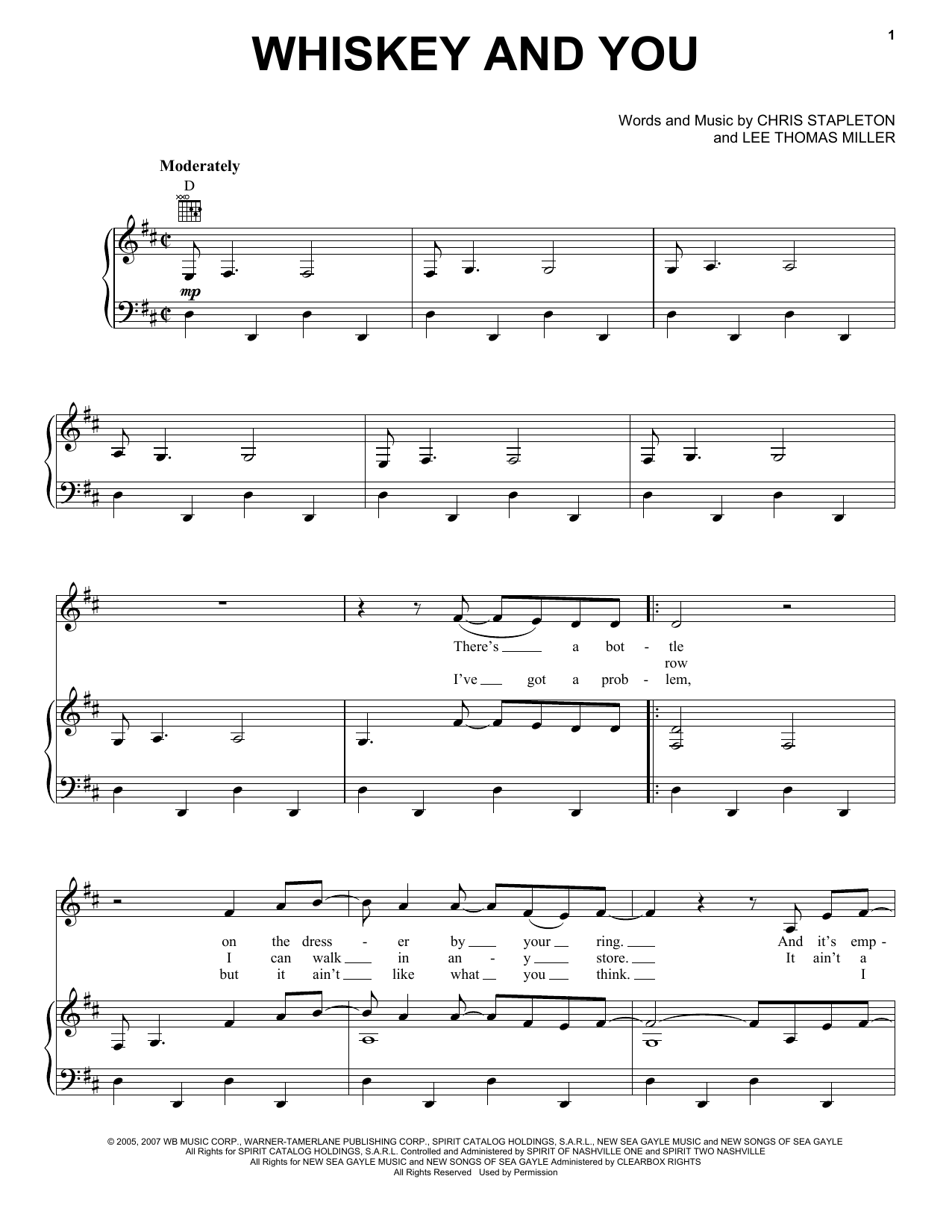 Chris Stapleton Whiskey And You sheet music notes and chords. Download Printable PDF.