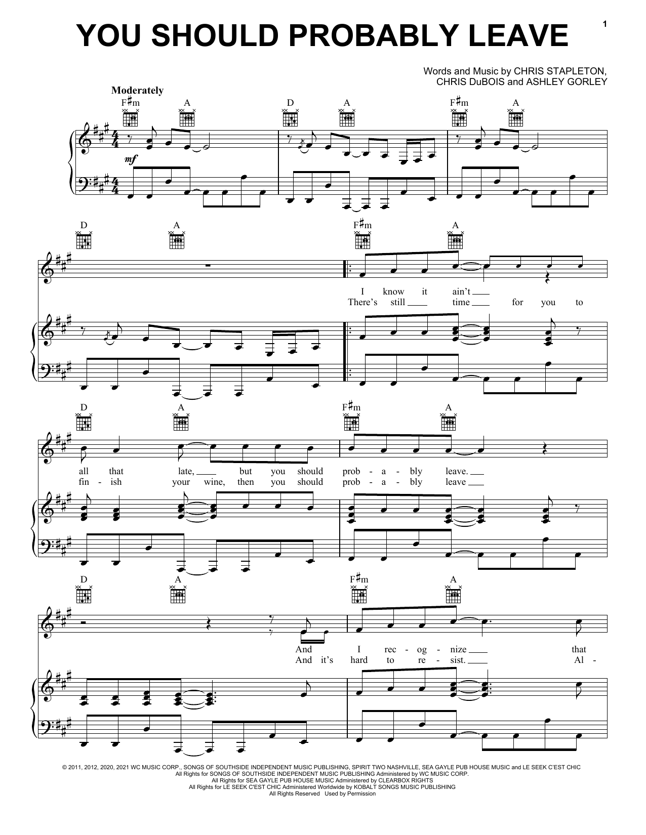 Chris Stapleton You Should Probably Leave sheet music notes and chords. Download Printable PDF.