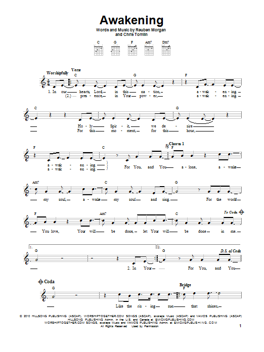 Chris Tomlin Awakening sheet music notes and chords. Download Printable PDF.