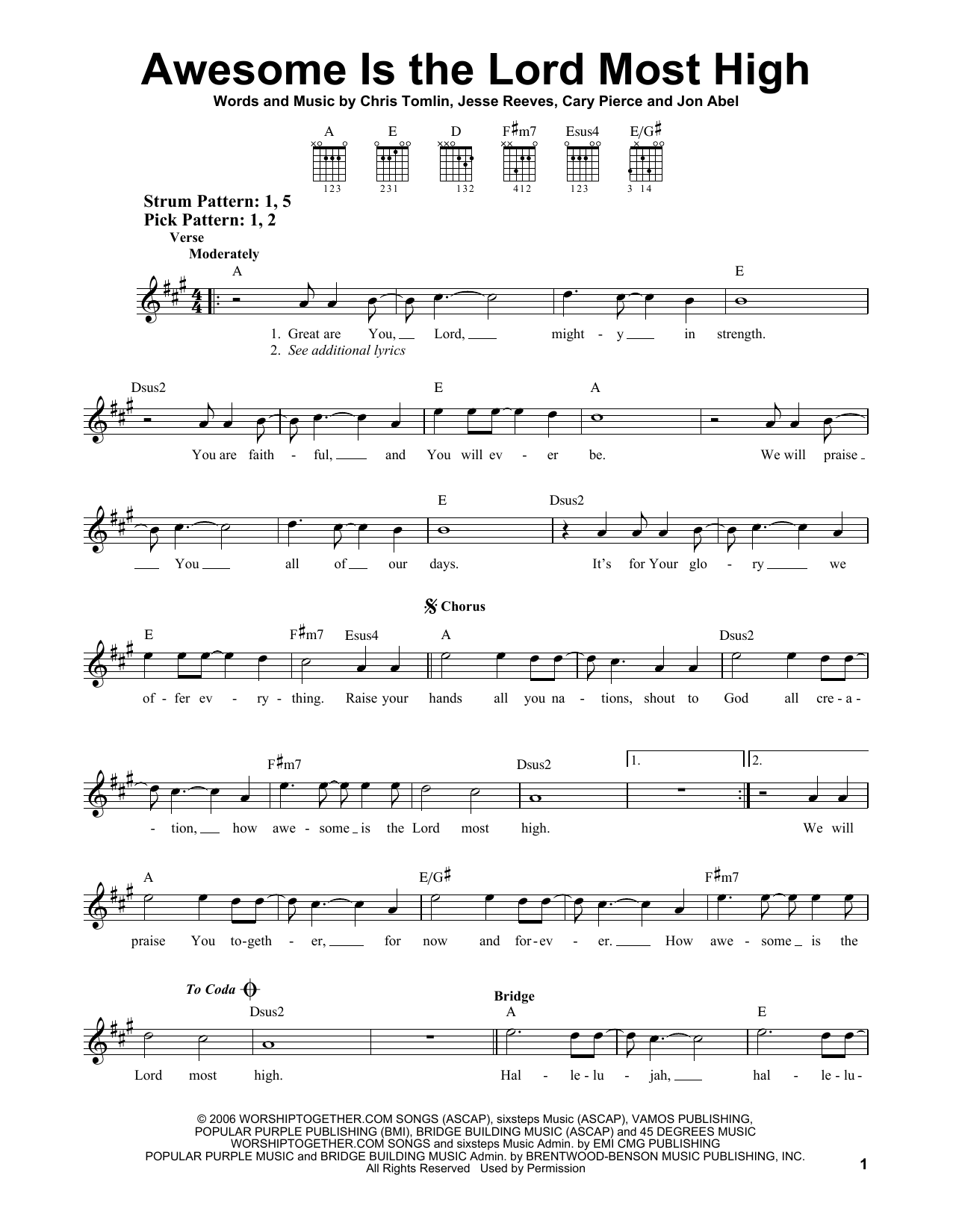 Chris Tomlin Awesome Is The Lord Most High sheet music notes and chords. Download Printable PDF.