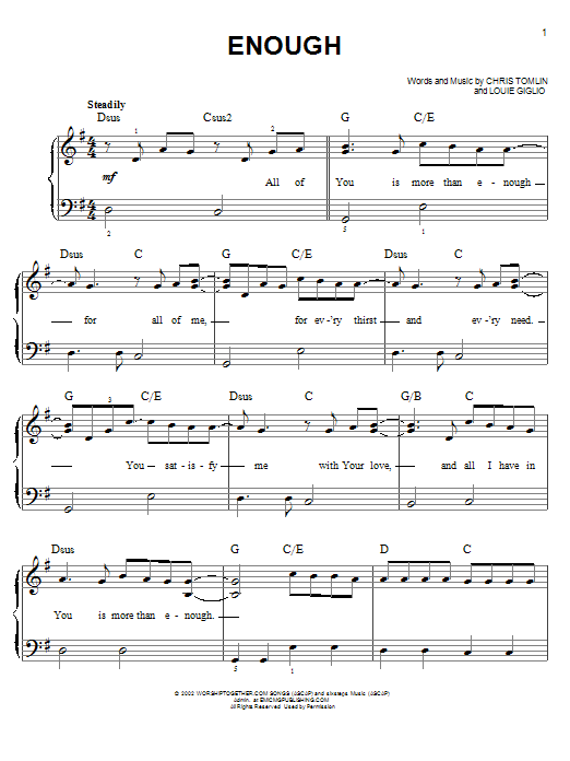 Chris Tomlin Enough sheet music notes and chords. Download Printable PDF.