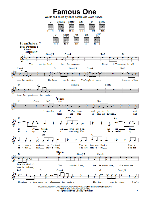 Chris Tomlin Famous One sheet music notes and chords. Download Printable PDF.