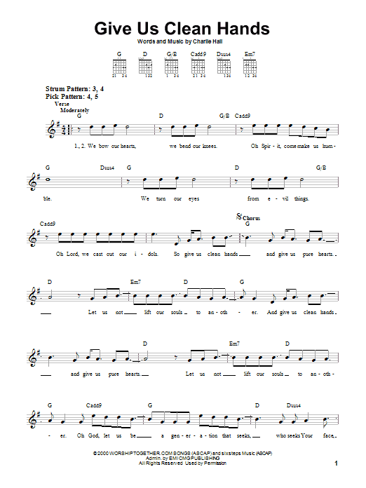 Chris Tomlin Give Us Clean Hands sheet music notes and chords. Download Printable PDF.