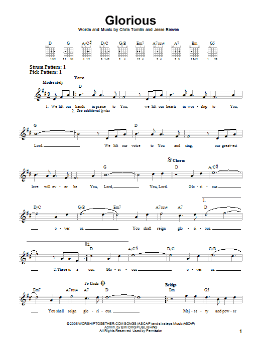 Chris Tomlin Glorious sheet music notes and chords. Download Printable PDF.