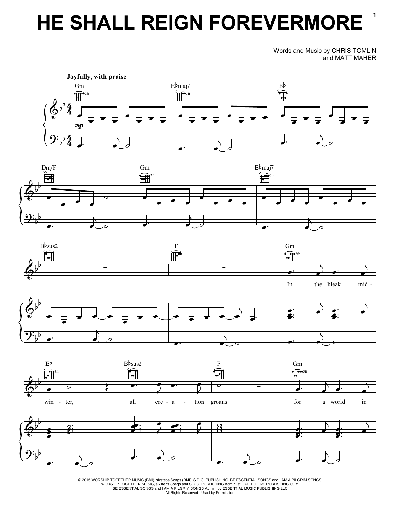 Chris Tomlin He Shall Reign Forevermore sheet music notes and chords. Download Printable PDF.