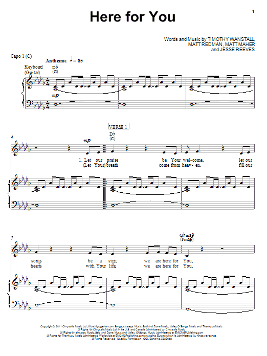 Chris Tomlin Here For You sheet music notes and chords arranged for Piano, Vocal & Guitar Chords (Right-Hand Melody)