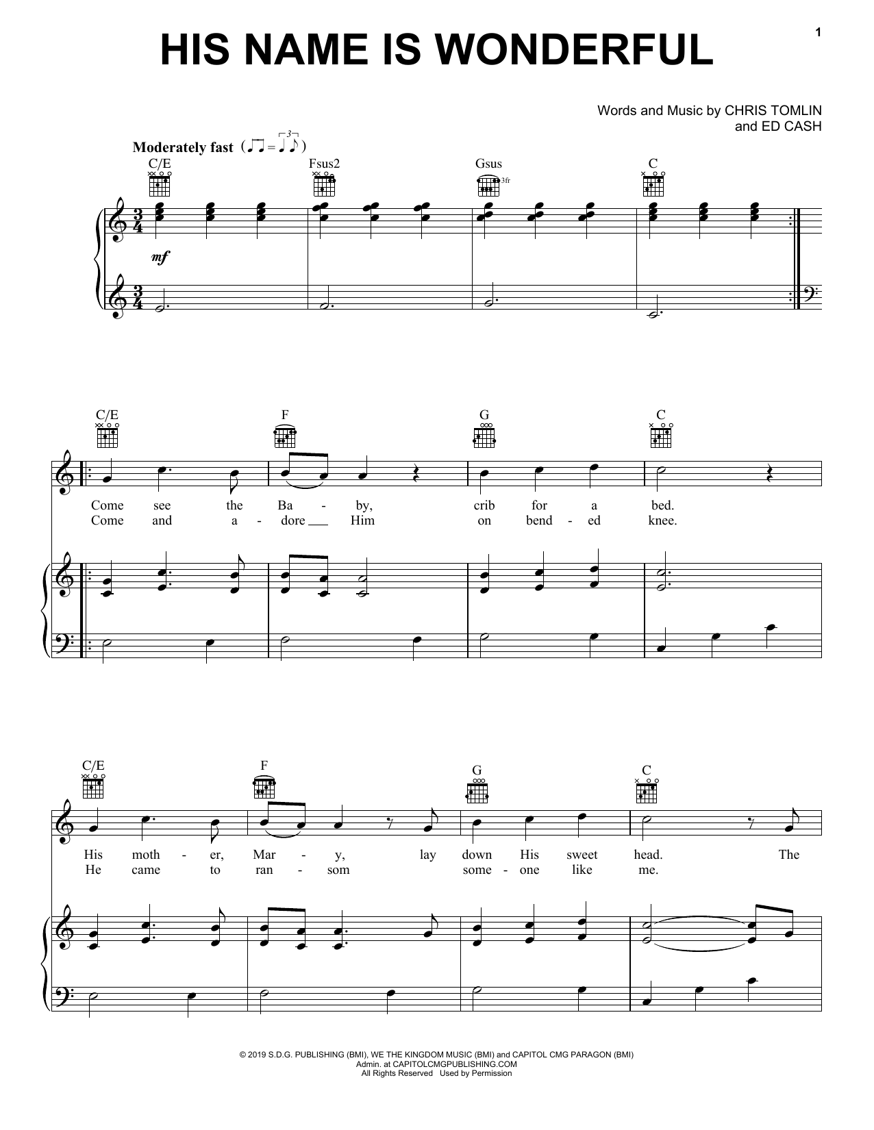 Chris Tomlin His Name Is Wonderful sheet music notes and chords. Download Printable PDF.