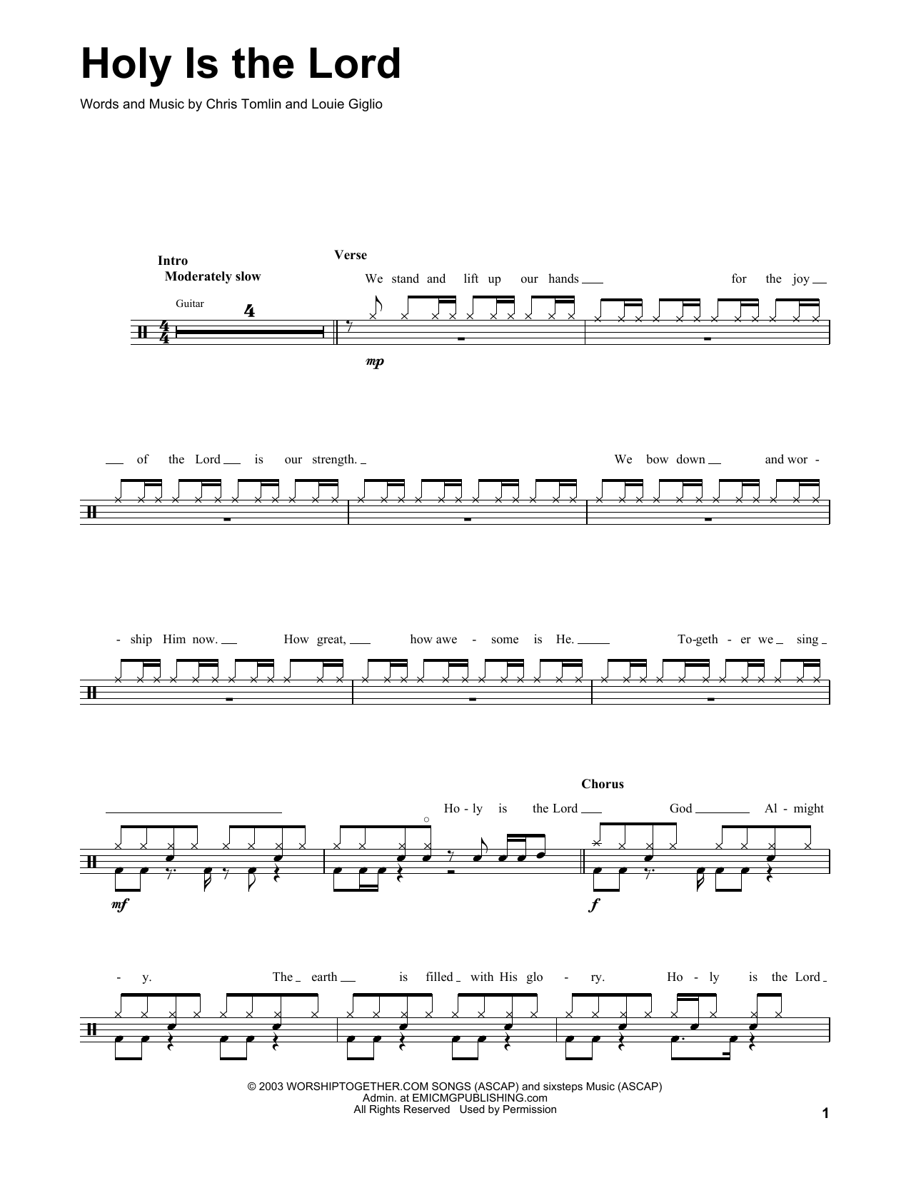 Chris Tomlin Holy Is The Lord sheet music notes and chords. Download Printable PDF.