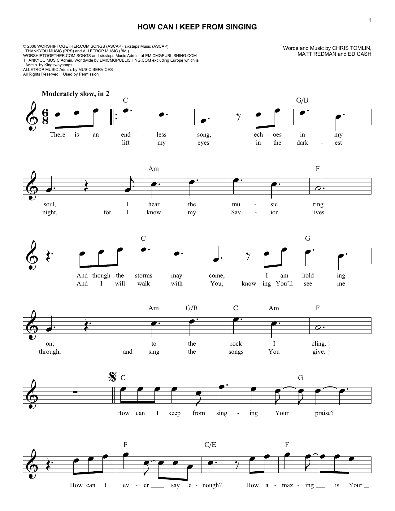 Chris Tomlin How Can I Keep From Singing sheet music notes and chords. Download Printable PDF.